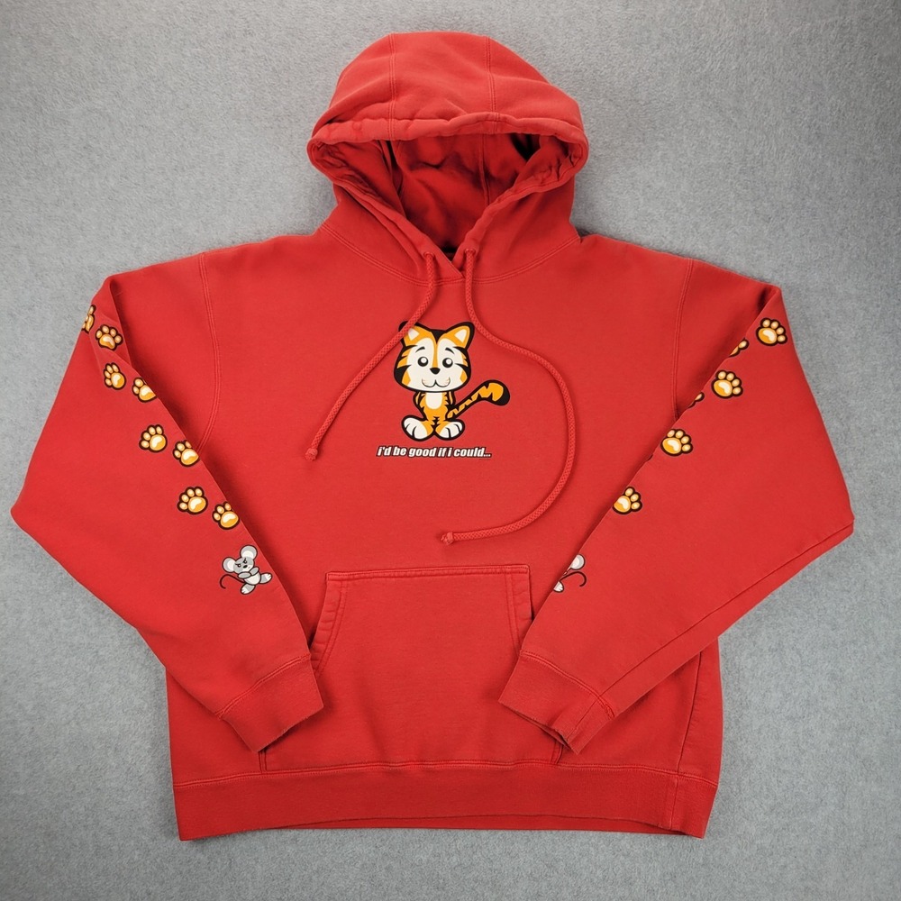 Vintage Y2K Tilt Hoodie Tiger Kitty Cat Mouse Red Baggy‎ Boxy Skater Small